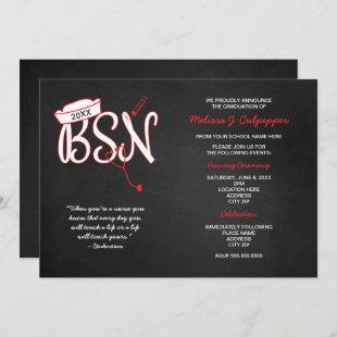 BSN graduation invitations with nurse quote RED