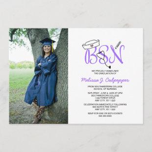 BSN Nurse photo graduation pinning party / purple Invitation
