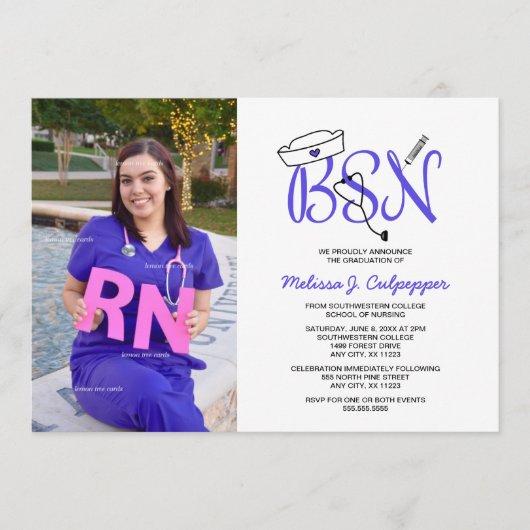 BSN Nurse photo graduation pinning party / purple Invitation