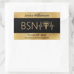 BSN RN LPN Nurse Graduton Party Elegant Black Gold Rectangular Sticker