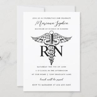 BSN RN Nurse Graduation Black and White Invitation