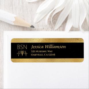 BSN RN Nurse Graduation Black Gold Return Address Label