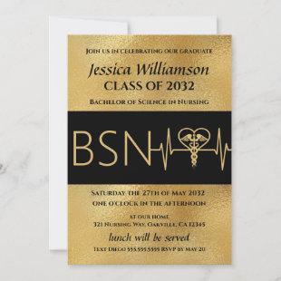 BSN RN Nurse Graduation Party Announcement Gold