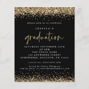 Budget Black Gold Glitter 2024 Graduation Invite