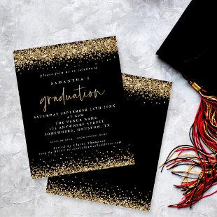 Budget Black Gold Glitter 2024 Graduation Invite