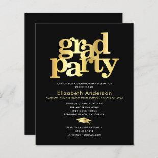 Budget black gold graduation cap bold party invite