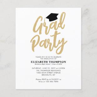 Budget Black Gold Hat Graduation GRAD PARTY Invite