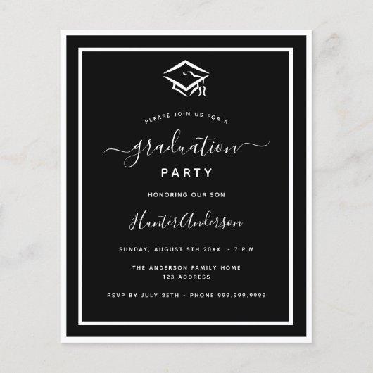 Budget black white graduation party invitation