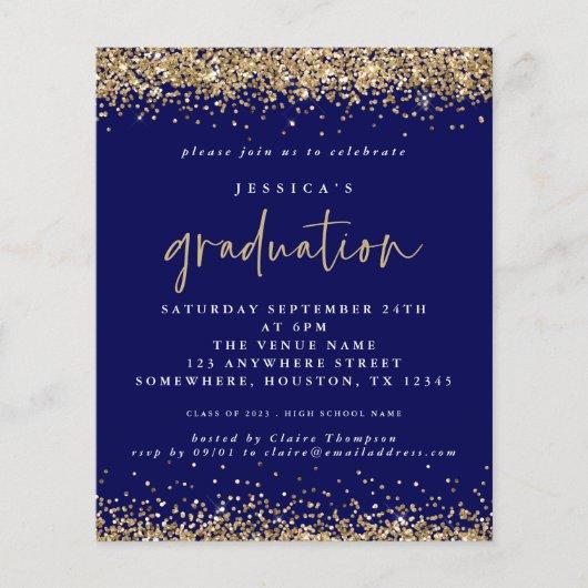 Budget Blue Gold Glitter 2024 Graduation Invite