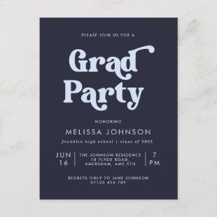Budget Blue Retro Type Grad Party Invitation Postcard