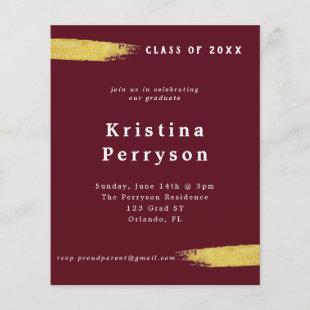 Budget  Classy Red and Gold Graduation Invitation