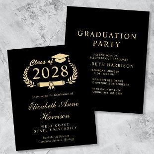 Budget College Black Graduation Party Invitation