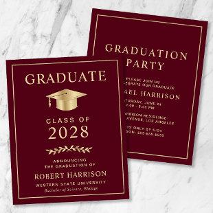 Budget College Burgundy Graduation Party Invite