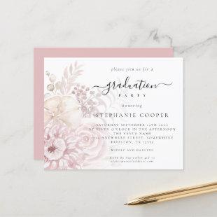 Budget Dusty Pink Florals Graduation Party Invite