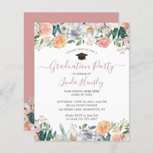 Budget Dusty Rose Floral Graduation Party Invite
