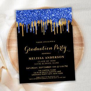 Budget Elegant Blue Gold Glitter Drips Graduation