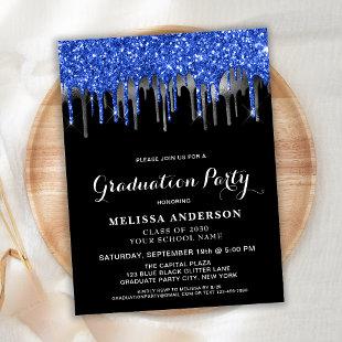 Budget Elegant Blue Silver Glitter Drip Graduation