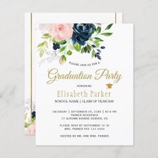 Budget elegant floral graduation party Invitation