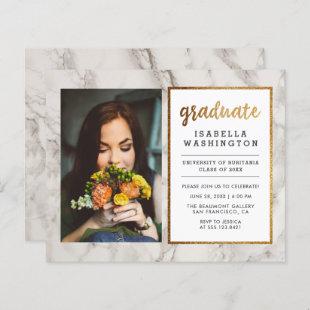 Budget Gold Glitter Marble Photo Graduation Party