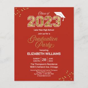 Budget Gold Script Confetti Grad Party Invitation