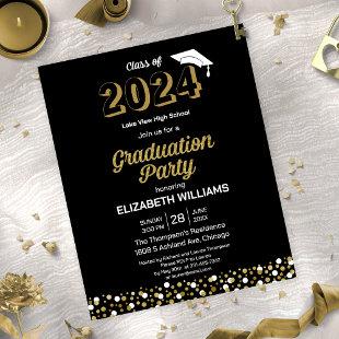 Budget Gold Script Confetti Grad Party Invitation