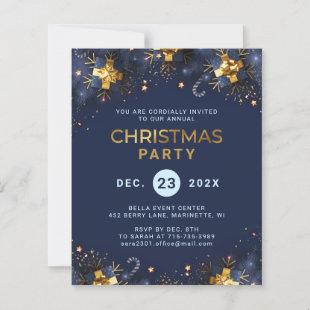 Budget Golden Blue Christmas Party Invitation