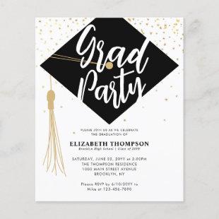 Budget GRAD Cap Black Gold Graduation Party Invite
