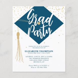 Budget GRAD Cap Blue Gold Graduation Party Invite