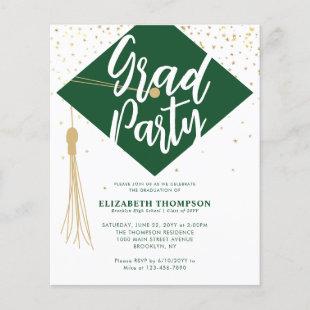 Budget GRAD Cap Green Gold Graduation Party Invite