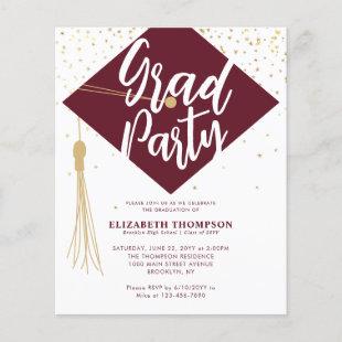 Budget GRAD Cap Red Gold Graduation Party Invite