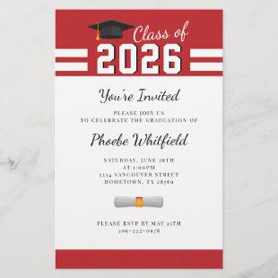 Budget Graduate Red White Graduation Party Stationery