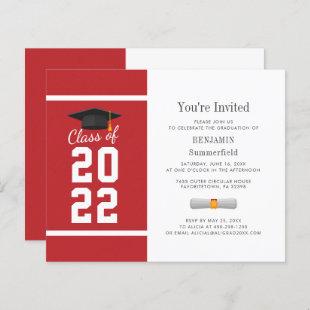 Budget Graduation 2022 Minimalist Red White Invite