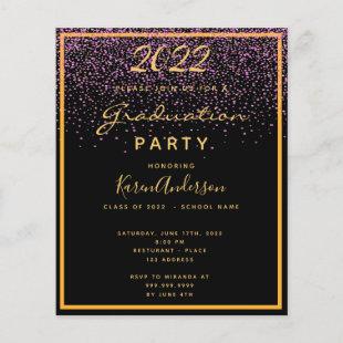 BUDGET Graduation 2022 party black gold invitation