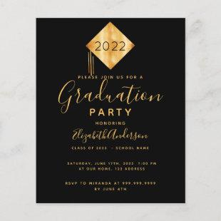 Budget Graduation 2022 party black gold invitation
