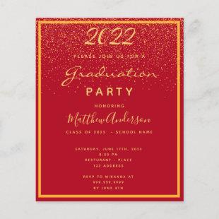 Budget Graduation 2022 party red gold invitation