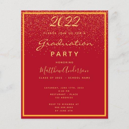 Budget Graduation 2022 party red gold invitation