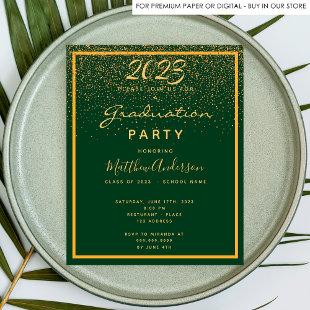 Budget Graduation 2023 party green gold invitation