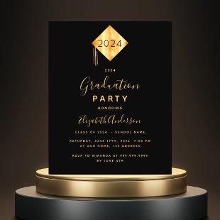 Budget Graduation 2024 party black gold invitation