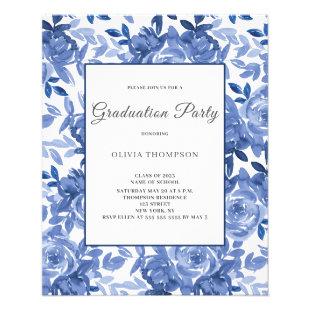 Budget Graduation Blue Floral Party Invitation  Flyer