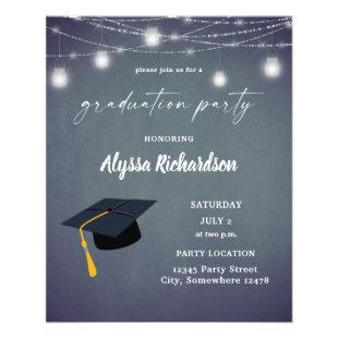 Budget Graduation Hat Chalkboard Party Blue Gray  Flyer