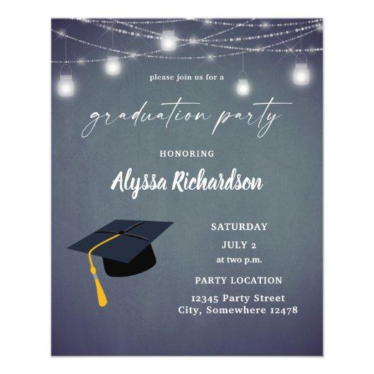 Budget Graduation Hat Chalkboard Party Blue Gray  Flyer
