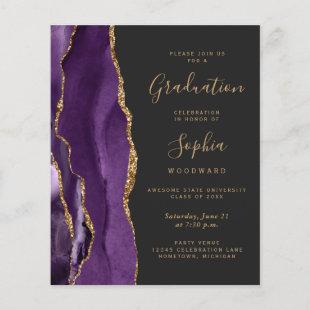 Budget Graduation Photo Purple Gold Agate Invite