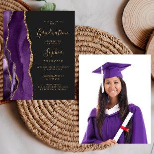 Budget Graduation Photo Purple Gold Agate Invite