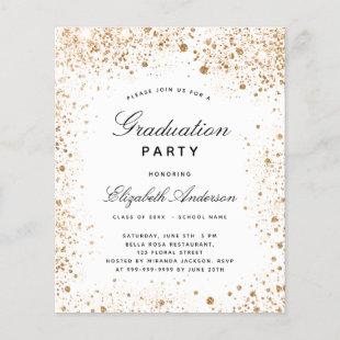 Budget graduation white gold glitter invitation