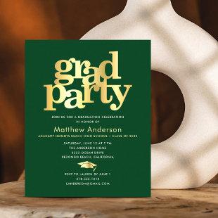 Budget green gold graduation cap bold party invite