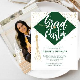Budget Green Gold Photo Graduation Party Invite