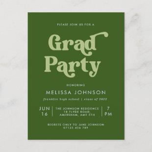 Budget Green Retro Type Grad Party Invitation Postcard