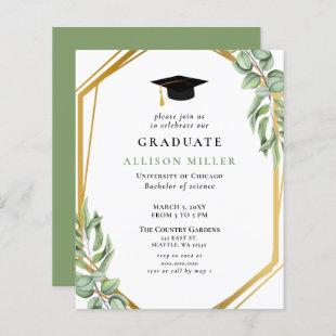 Budget Greenery Gold Graduation Invitation