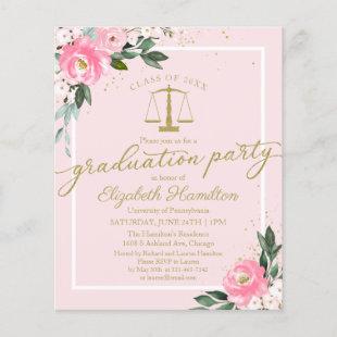 Budget Invitation Law School Graduation Party Pink