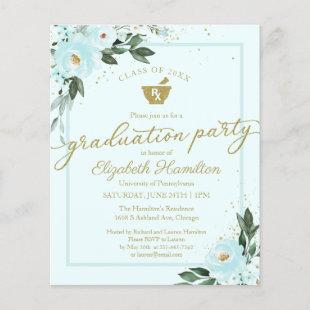 Budget Invitation Pharmacy Grad Party Floral Teal